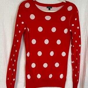 EXPRESS Women's Polka Dot Sweater Coral And White***see description Size…